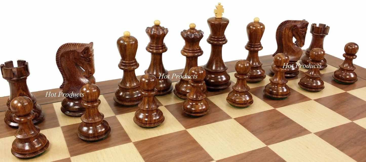 4 Queens Acacia Opposite Tops 3 3/4" King Staunton Wood Chess Men Set -NO BOARD