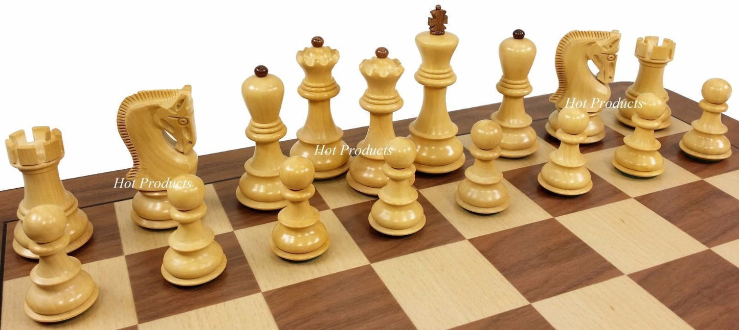 4 Queens Acacia Opposite Tops 3 3/4" King Staunton Wood Chess Men Set -NO BOARD