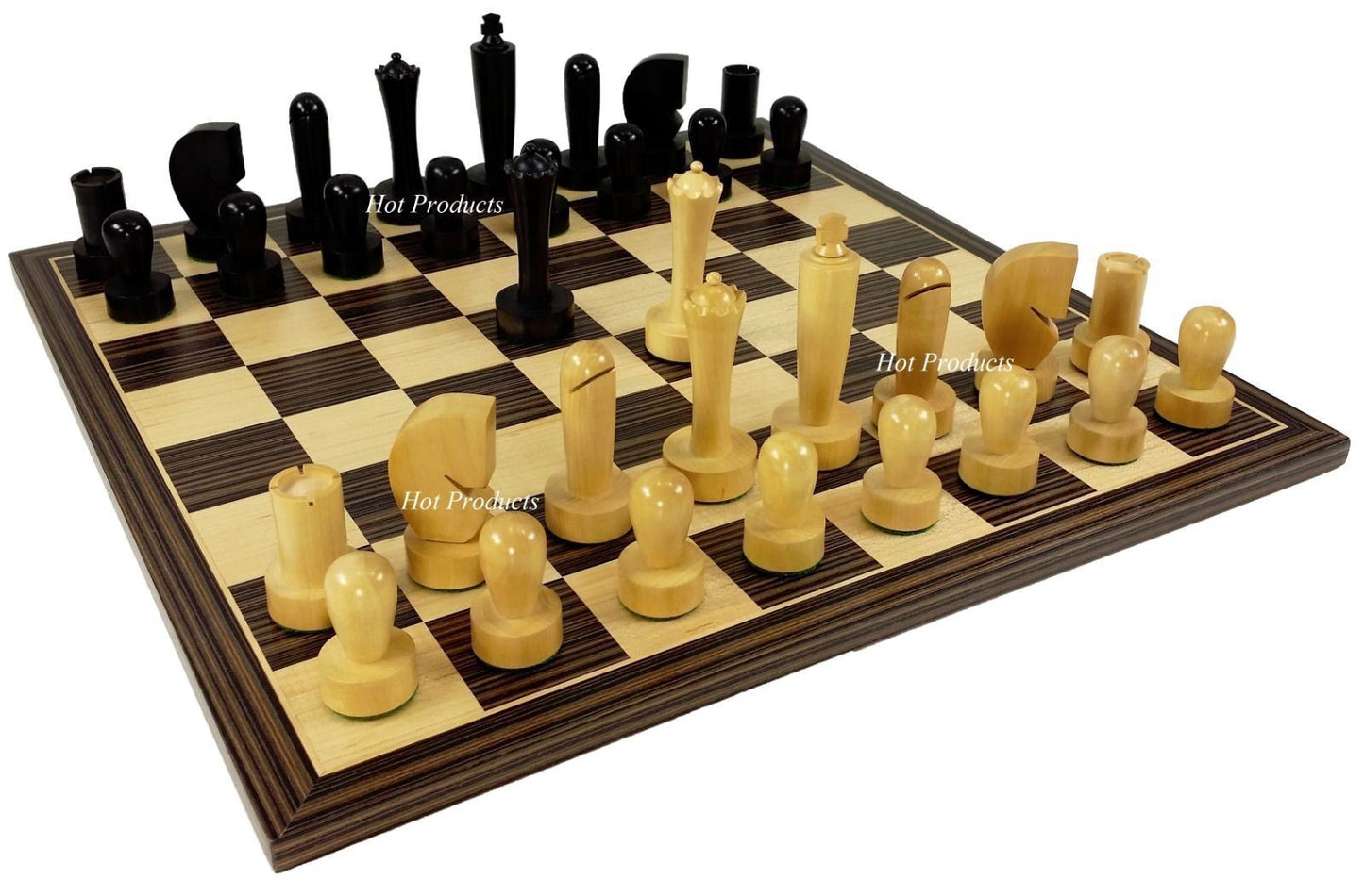 4 QUEENS Staunton MODERN BERLINER Wood Chess Set BLACK & NATURAL 17" Ebony Board
