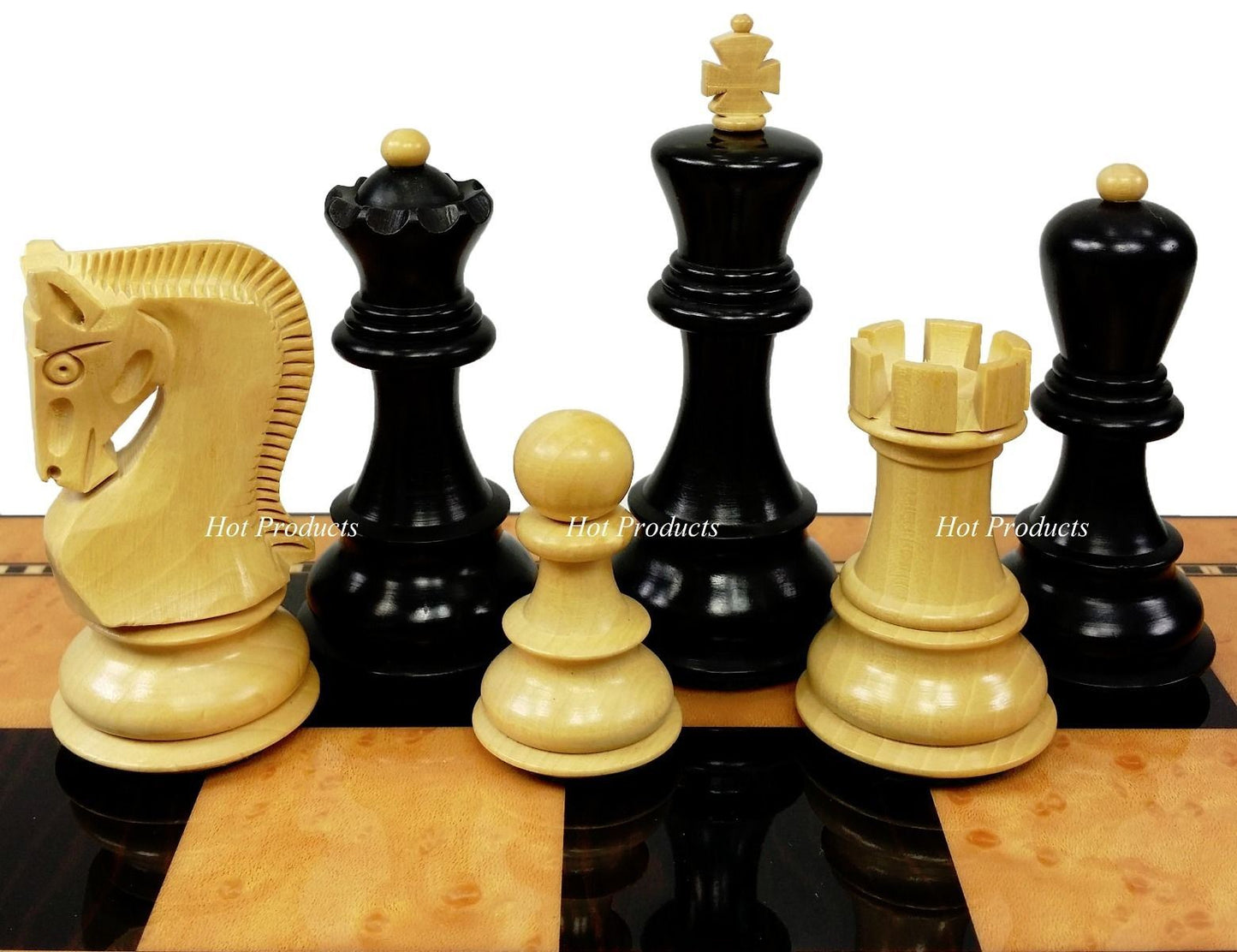 4 Queens BLACK Opposite Tops 3 3/4" King Staunton Wood Chess Men Set NO BOARD