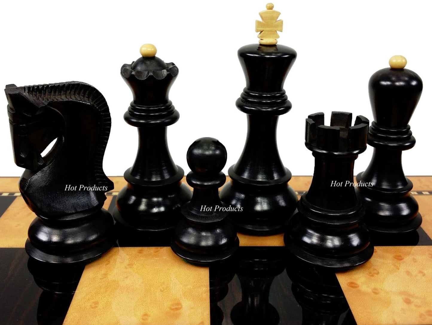 4 Queens BLACK Opposite Tops 3 3/4" King Staunton Wood Chess Men Set NO BOARD