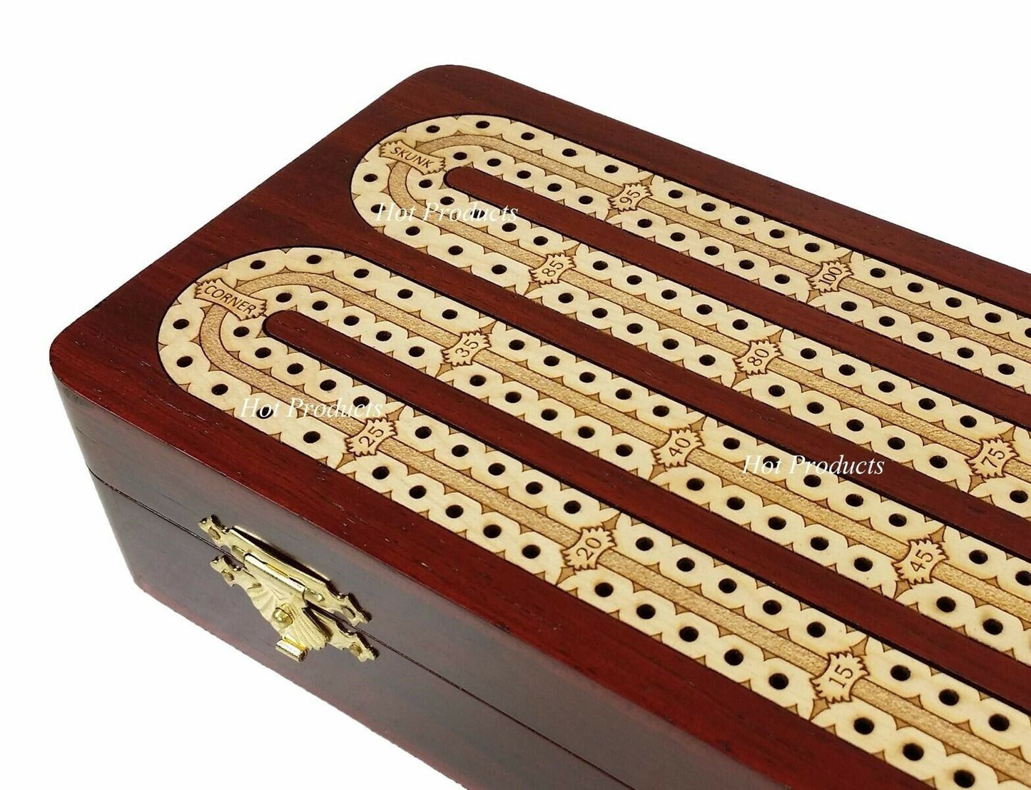 12 1/2" 2 TRACK CONTINUOUS Cribbage Board BLOODWOOD Corner Games Won Storage Box