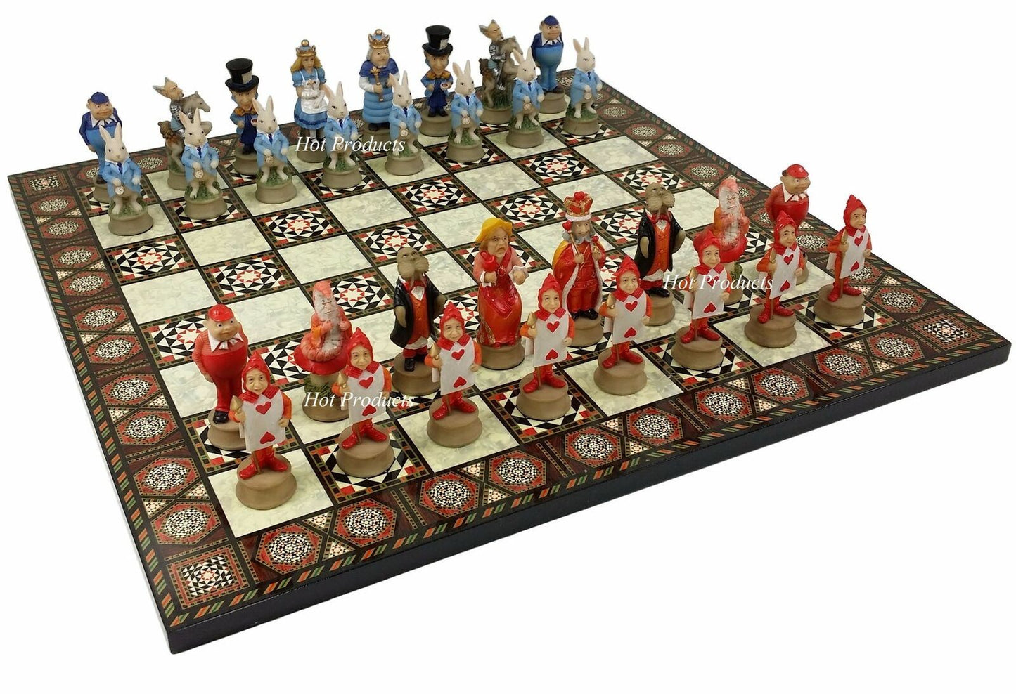 Alice in Wonderland Fantasy Chess Set W/ 17" Mosaic Color Board