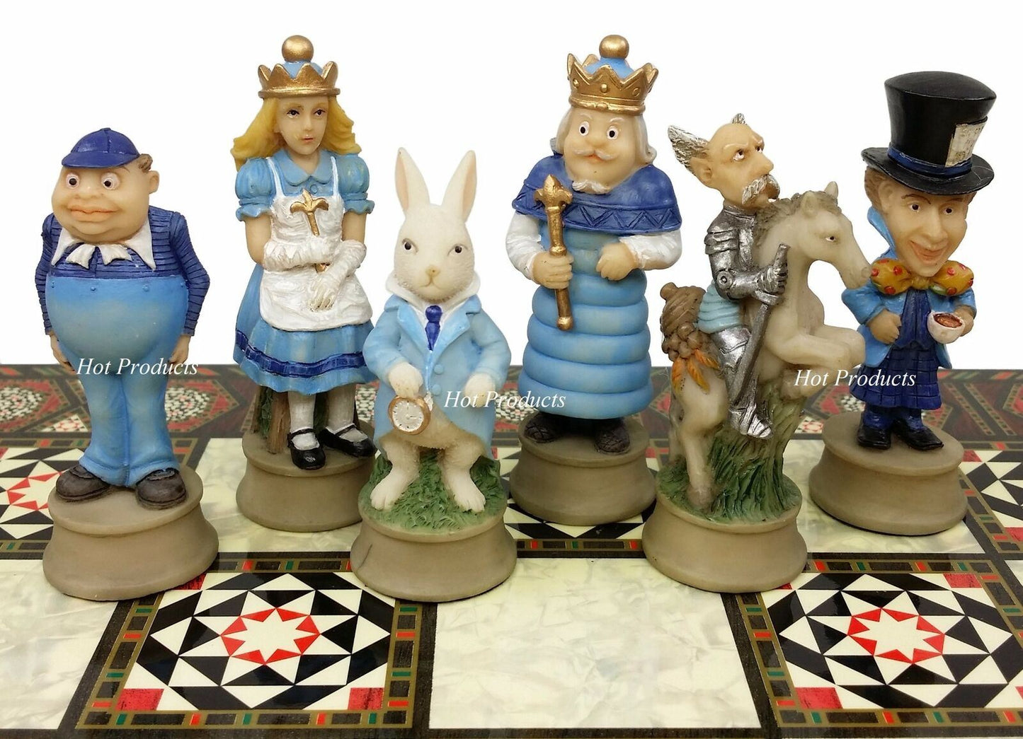 Alice in Wonderland Fantasy Chess Set W/ 17" Mosaic Color Board