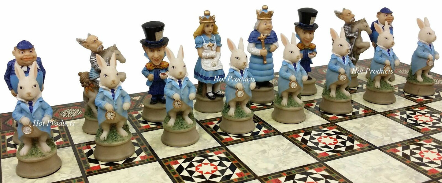 Alice in Wonderland Fantasy Chess Set W/ 17" Mosaic Color Board