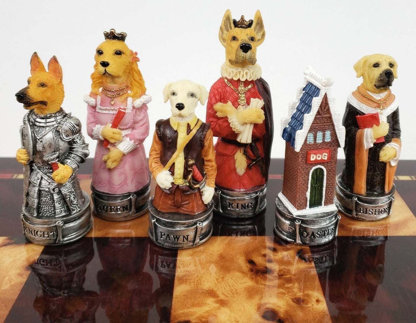 Royal Cats Vs Dogs Chess Animal Chess Set W 18" Cherry Color Board