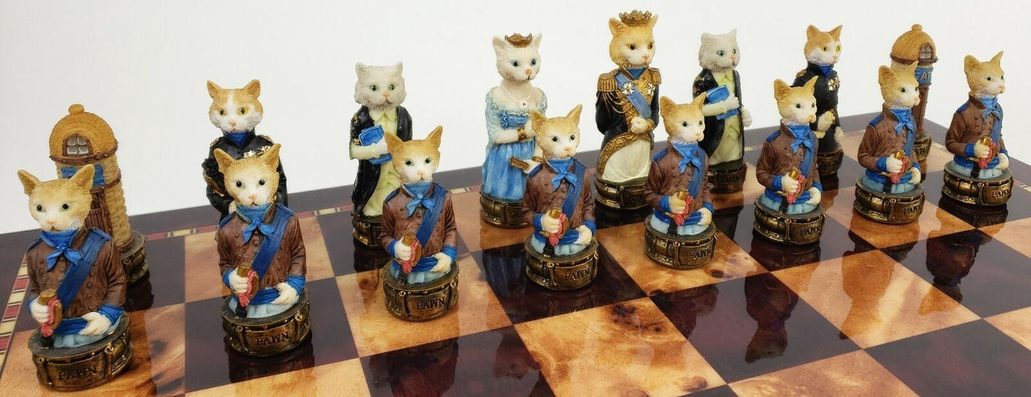 Royal Cats Vs Dogs Chess Animal Chess Set W 18" Cherry Color Board