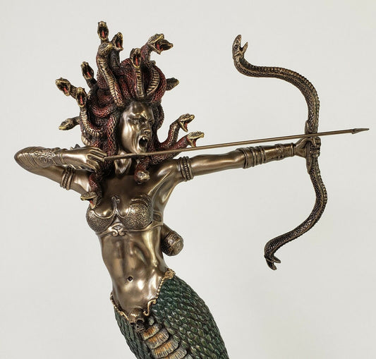 14" Medusa Greek Mythology Snakes Goddess Shooting Arrow Bronze Color Statue