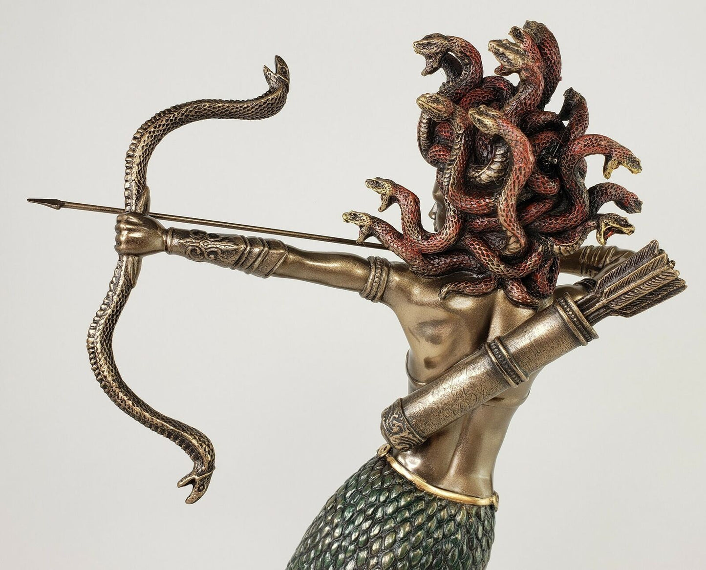 14" Medusa Greek Mythology Snakes Goddess Shooting Arrow Bronze Color Statue