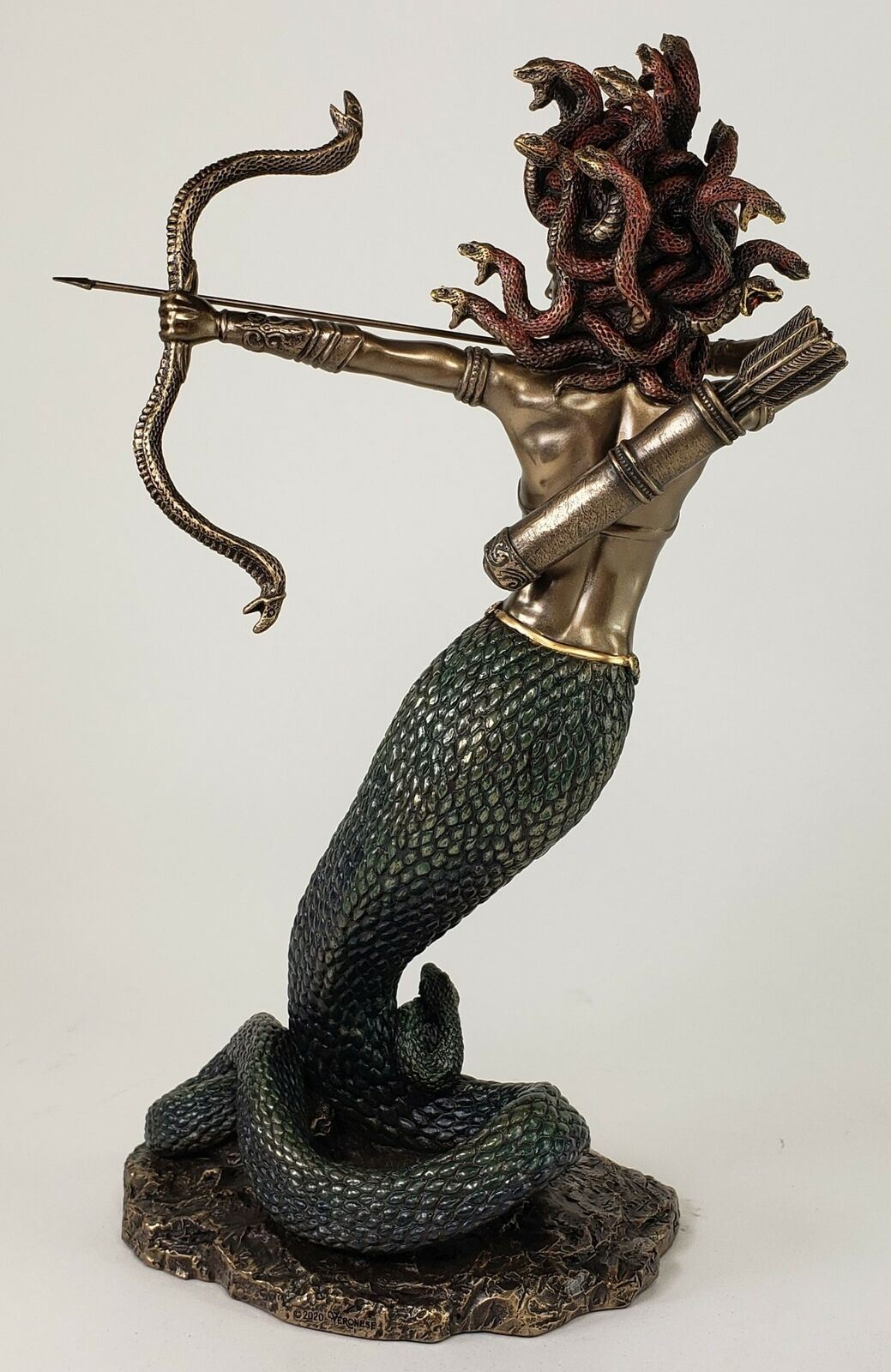 14" Medusa Greek Mythology Snakes Goddess Shooting Arrow Bronze Color Statue