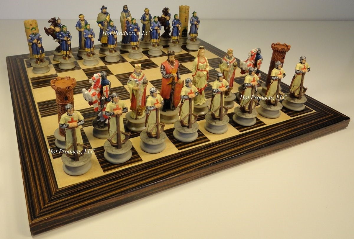 Medieval Times Crusades Arabian vs Christian Chess set 14" Ebony & Maple Board