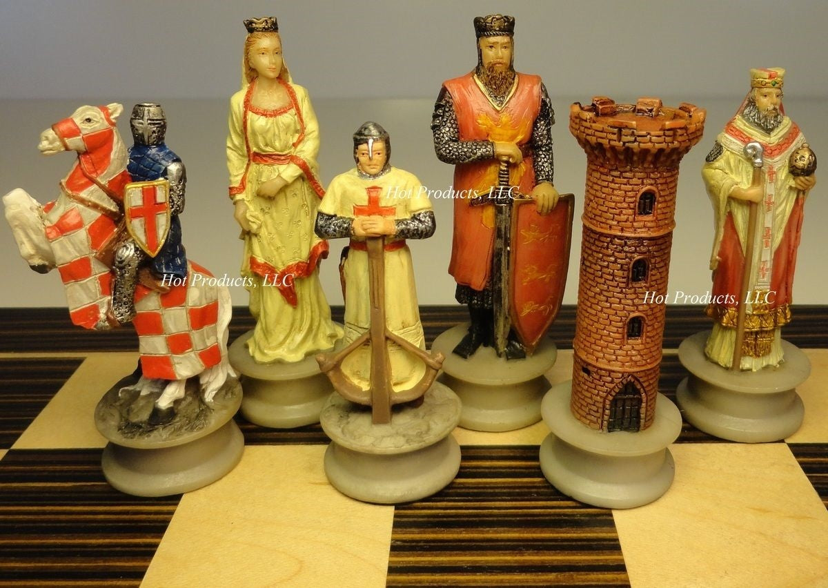 Medieval Times Crusades Arabian vs Christian Chess set 14" Ebony & Maple Board