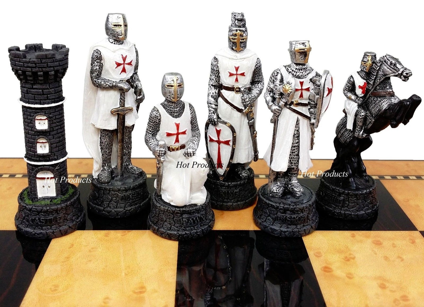 Medieval Times Crusades Blue & White Maltese Knight Chess Pieces Set -NO Board