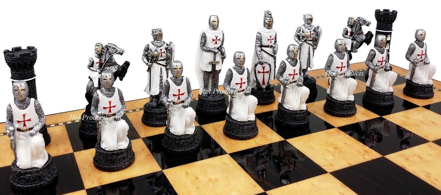 Medieval Times Crusades Blue & White Maltese Knight Chess Pieces Set -NO Board