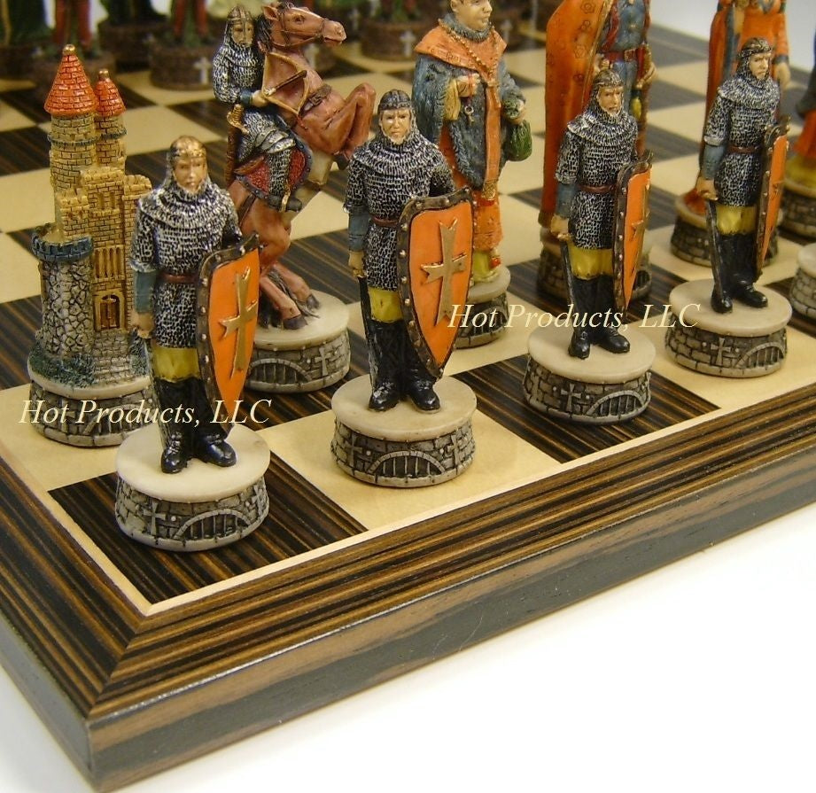 Medieval Times ROBIN HOOD Chess Set W/ 14" Ebony Black & Maple Wood Board