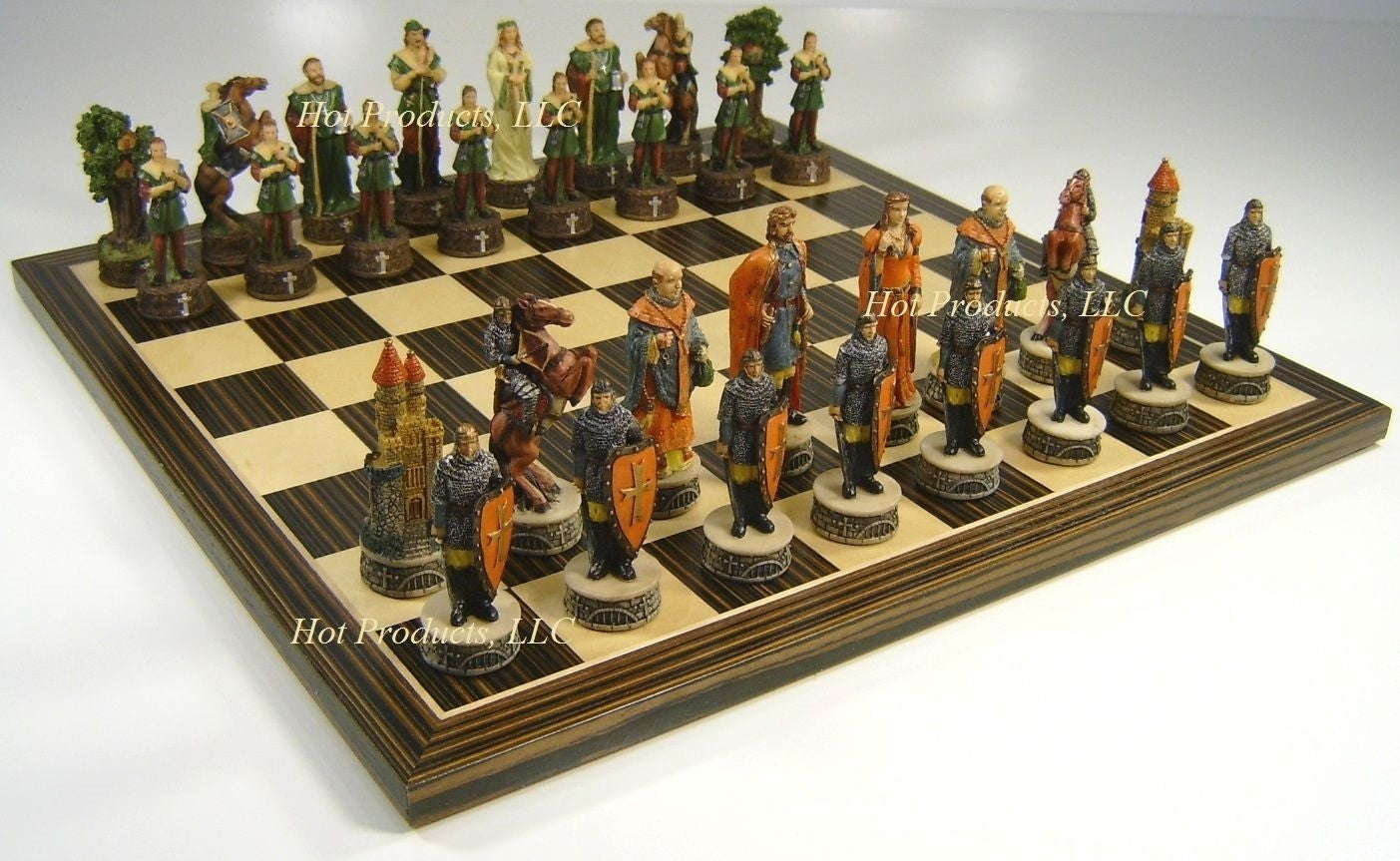 Medieval Times ROBIN HOOD Chess Set W/ 14" Ebony Black & Maple Wood Board