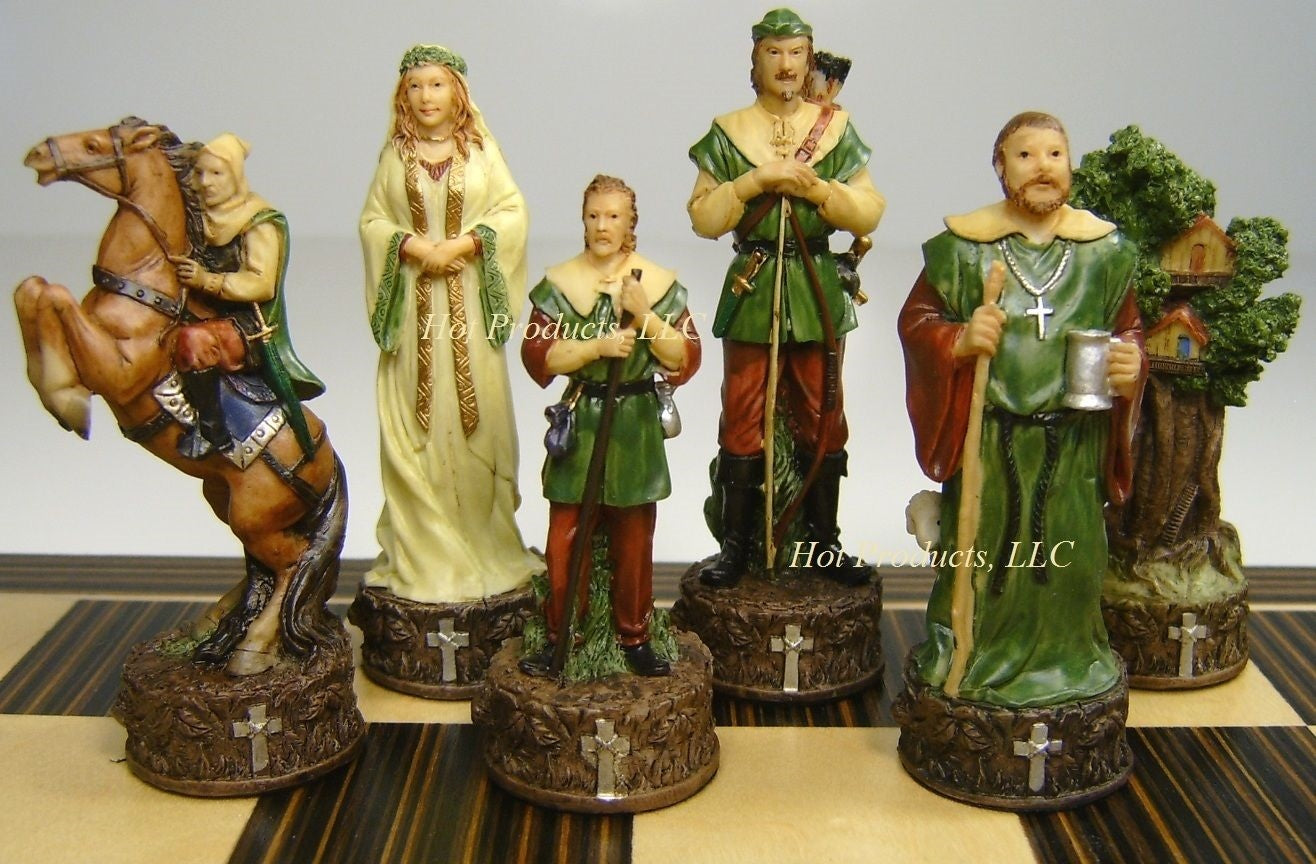 Medieval Times ROBIN HOOD Chess Set W/ 14" Ebony Black & Maple Wood Board