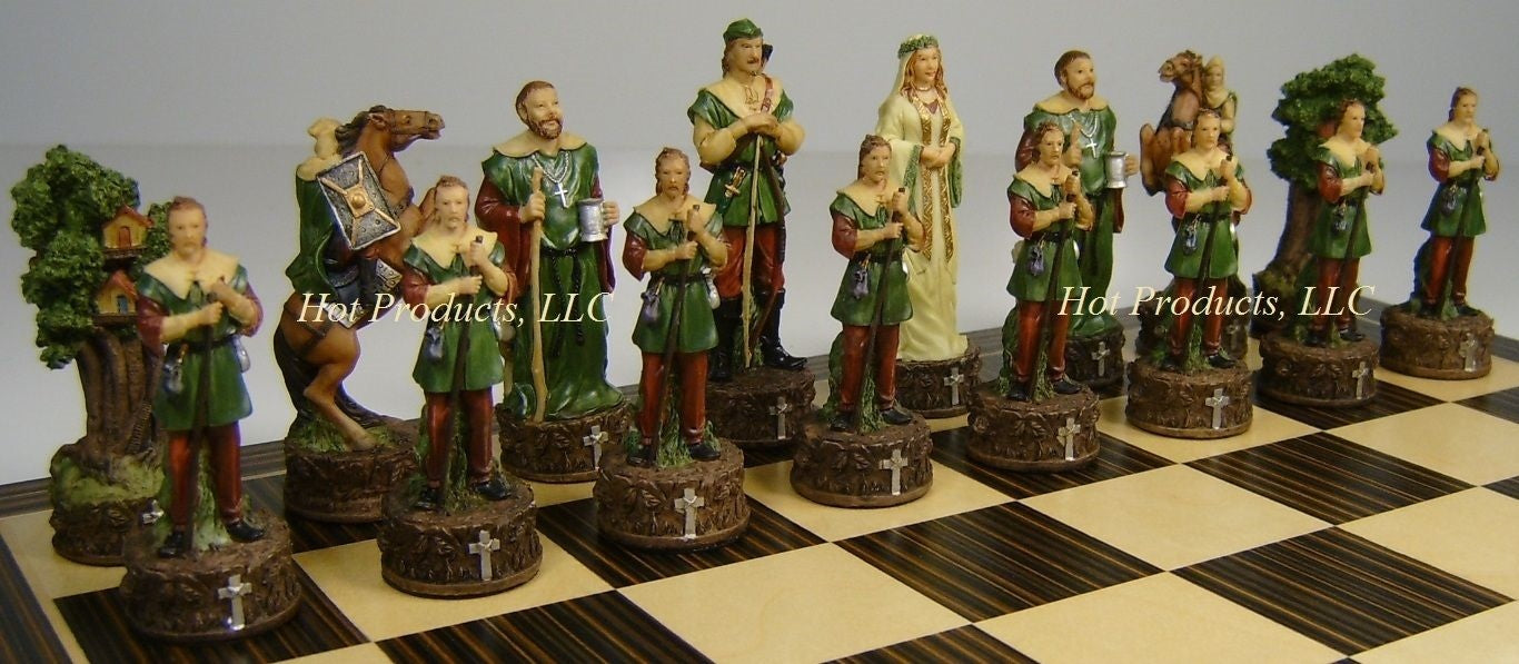 Medieval Times ROBIN HOOD Chess Set W/ 14" Ebony Black & Maple Wood Board