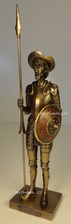 11.5" Don Quixote Standing W/ Jousting Spear Spanish Statue Antique Bronze Color