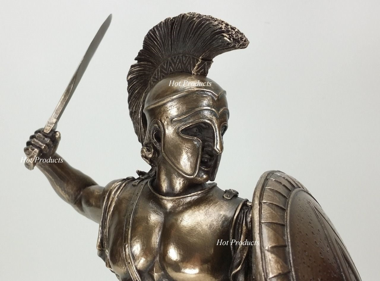 13" Spartan Greek Warrior Statue W/ Hoplite Shield & Sword Bronze Color