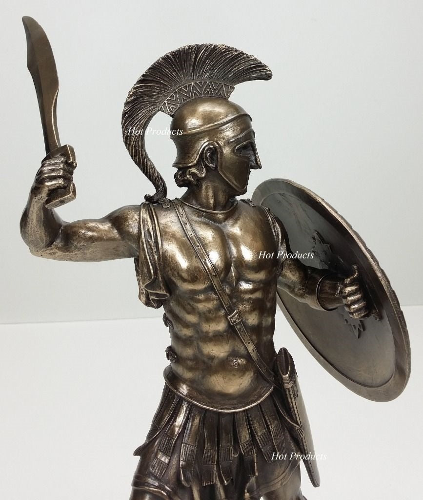 13" Spartan Greek Warrior Statue W/ Hoplite Shield & Sword Bronze Color