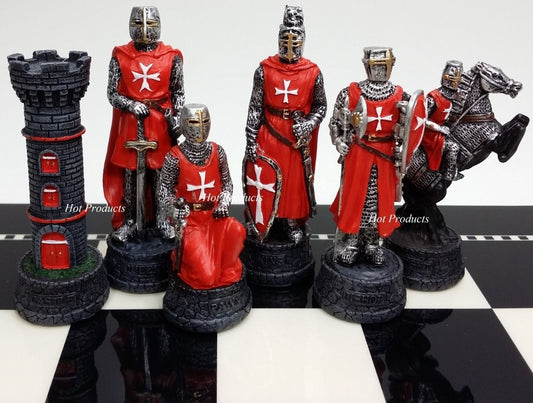 Medieval Times Crusades RED & BLUE Maltese Knight Chess Men Pieces Set -NO Board
