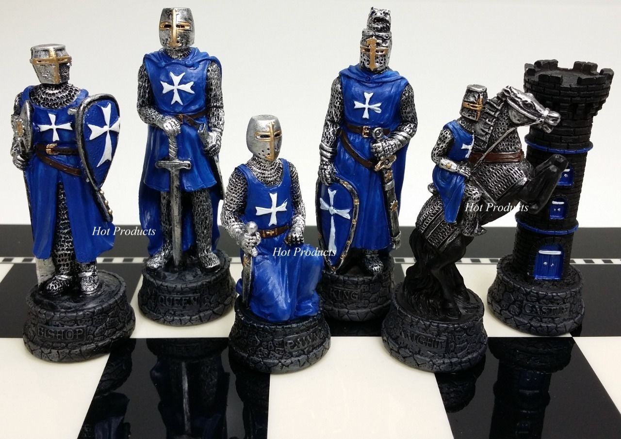 Medieval Times Crusades RED & BLUE Maltese Knight Chess Men Pieces Set -NO Board