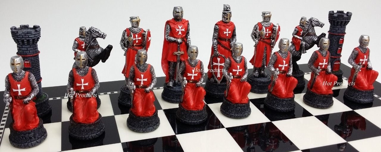 Medieval Times Crusades RED & BLUE Maltese Knight Chess Men Pieces Set -NO Board