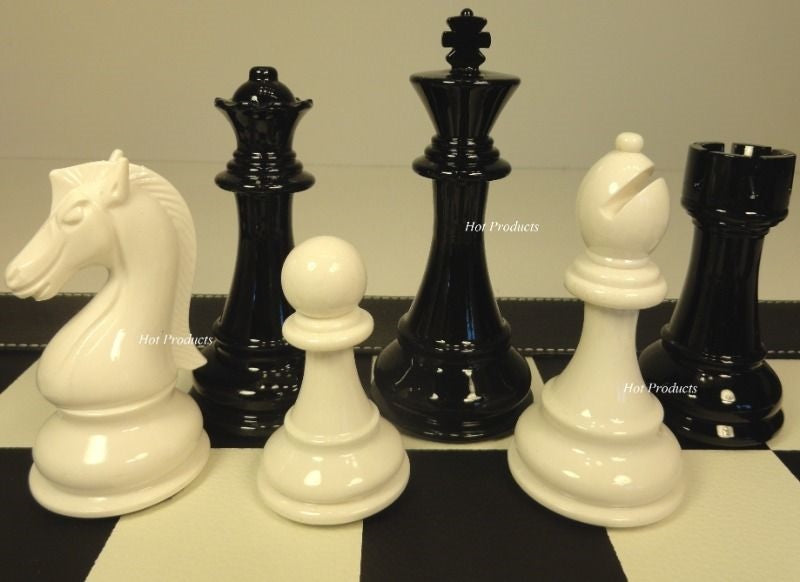 LARGE STAUNTON BLACK & WHITE HIGH GLOSS 4 1/4" KING CHESS MEN SET - NO BOARD