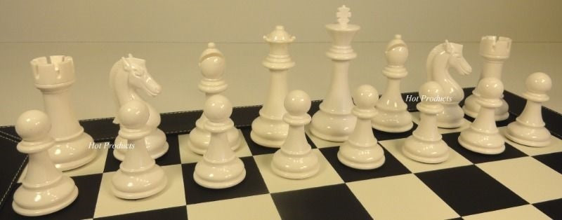 LARGE STAUNTON BLACK & WHITE HIGH GLOSS 4 1/4" KING CHESS MEN SET - NO BOARD