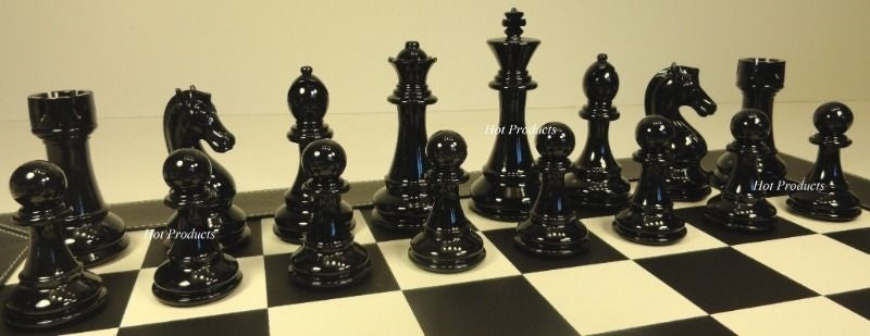 LARGE STAUNTON BLACK & WHITE HIGH GLOSS 4 1/4" KING CHESS MEN SET - NO BOARD