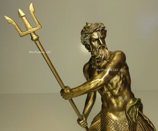 11.5" Poseidon God of Sea Wielding Trident Greek Mythology Statue Bronze Color