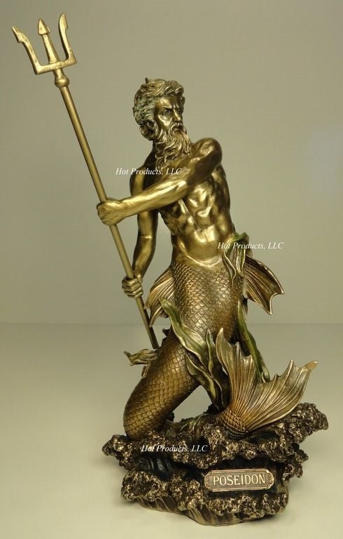 11.5" Poseidon God of Sea Wielding Trident Greek Mythology Statue Bronze Color