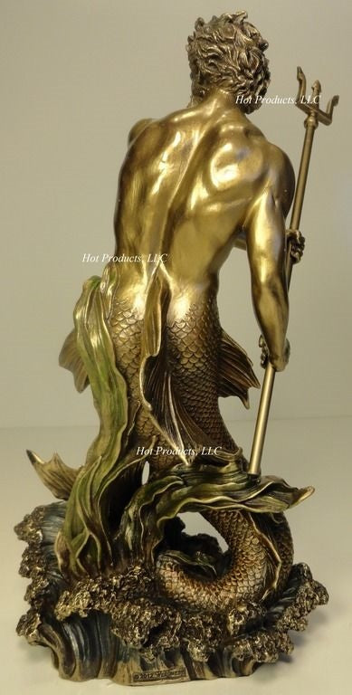 11.5" Poseidon God of Sea Wielding Trident Greek Mythology Statue Bronze Color