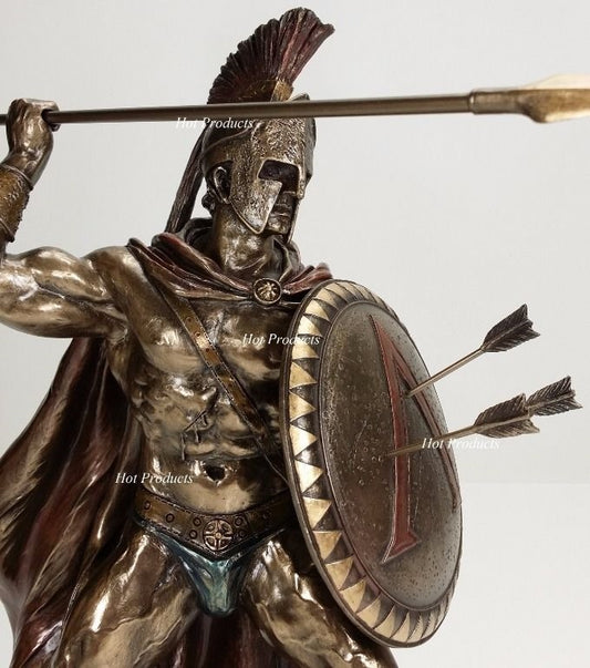 12.5" Leonidas Greek Warrior Spartan King Statue Sculpture Spear Arrow In Shield
