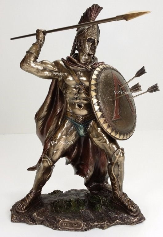 12.5" Leonidas Greek Warrior Spartan King Statue Sculpture Spear Arrow In Shield