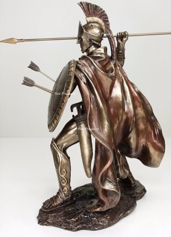 12.5" Leonidas Greek Warrior Spartan King Statue Sculpture Spear Arrow In Shield