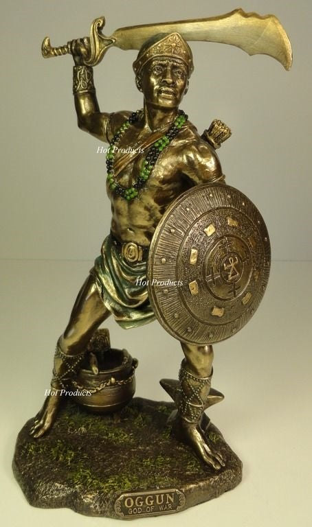 ORISHA OGGUN OSHUN God Goddess Yoruba African Statue Sculpture 9.5" Bronze color