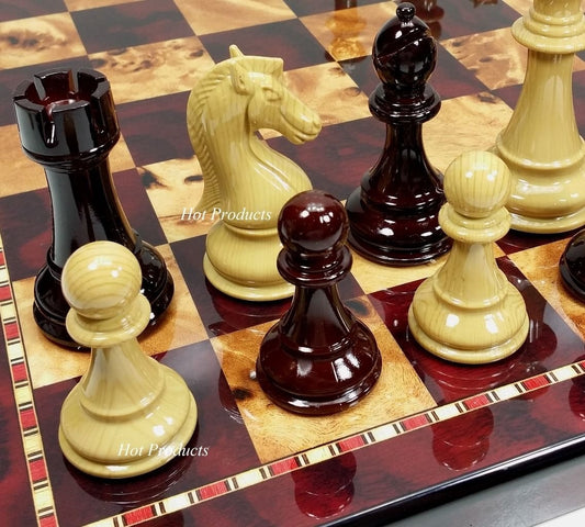 Large 4 1/4" King Staunton High Gloss Chess Set W/ 18" Cherry Color Board