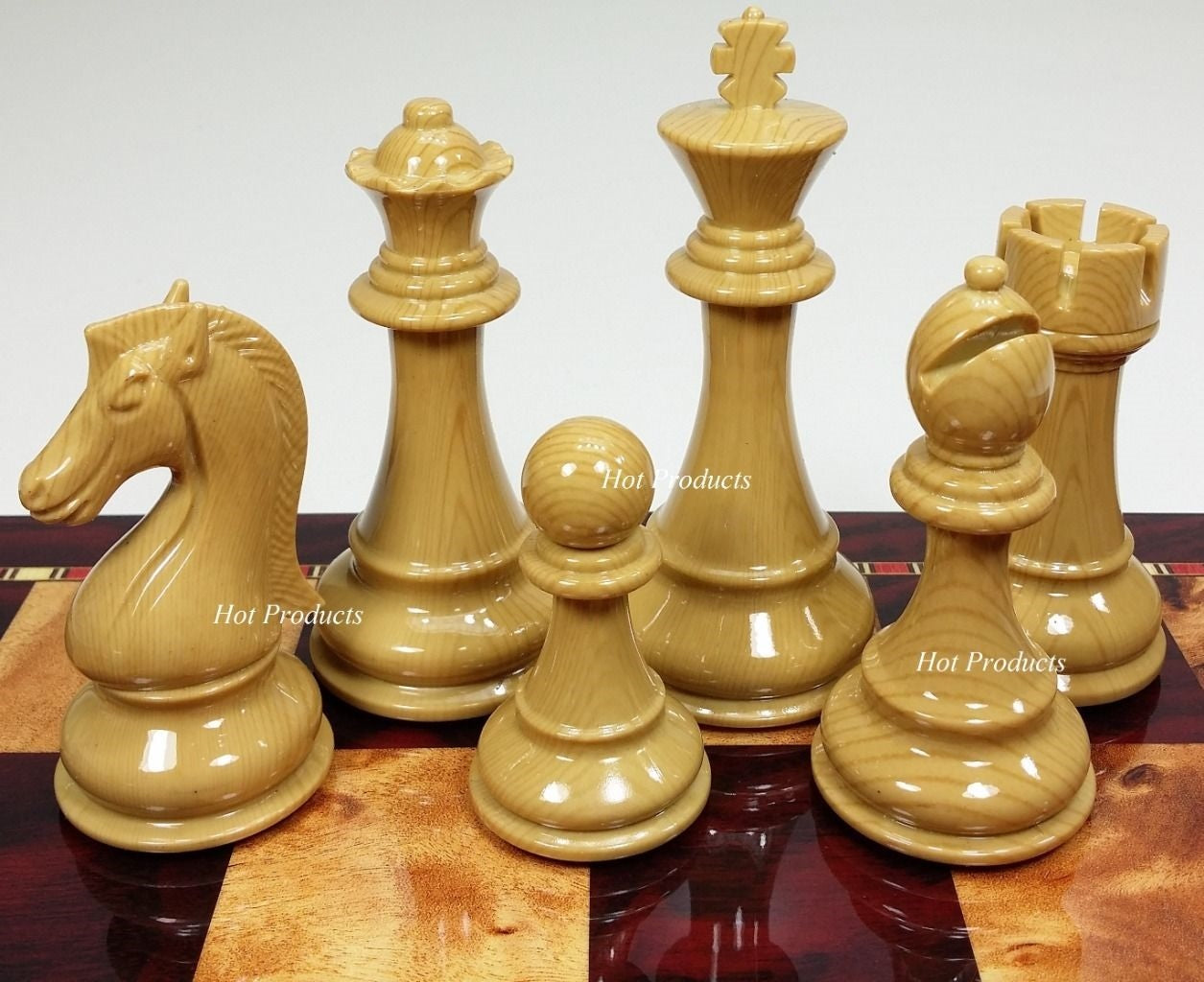 Large 4 1/4" King Staunton High Gloss Chess Set W/ 18" Cherry Color Board