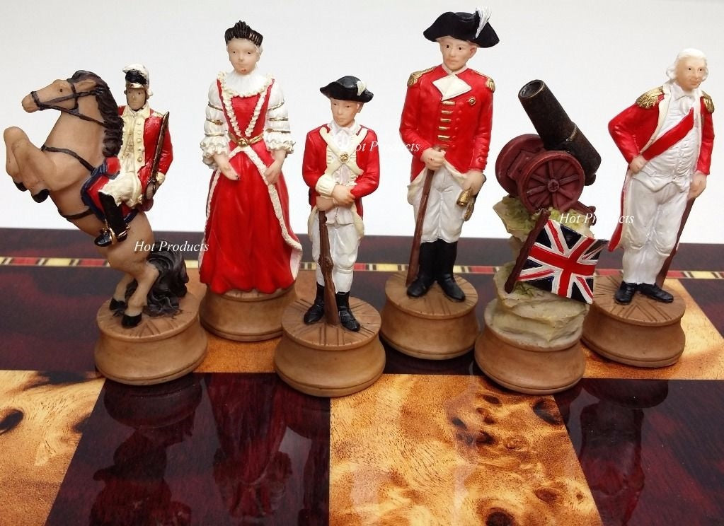 US Revolutionary War Chess Set W 18" Cherry Color Board American Revolution