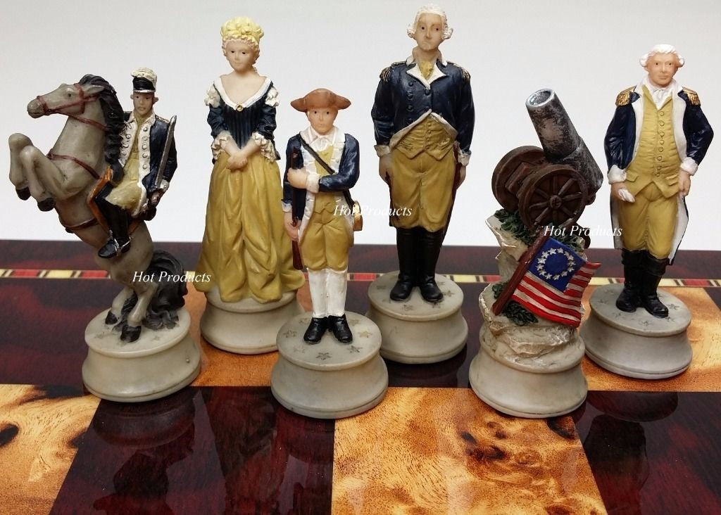 US Revolutionary War Chess Set W 18" Cherry Color Board American Revolution