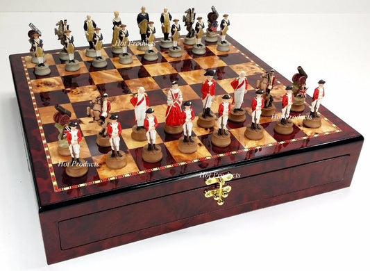 American Revolutionary War Chess Set Cherry Color Storage Board Revolution