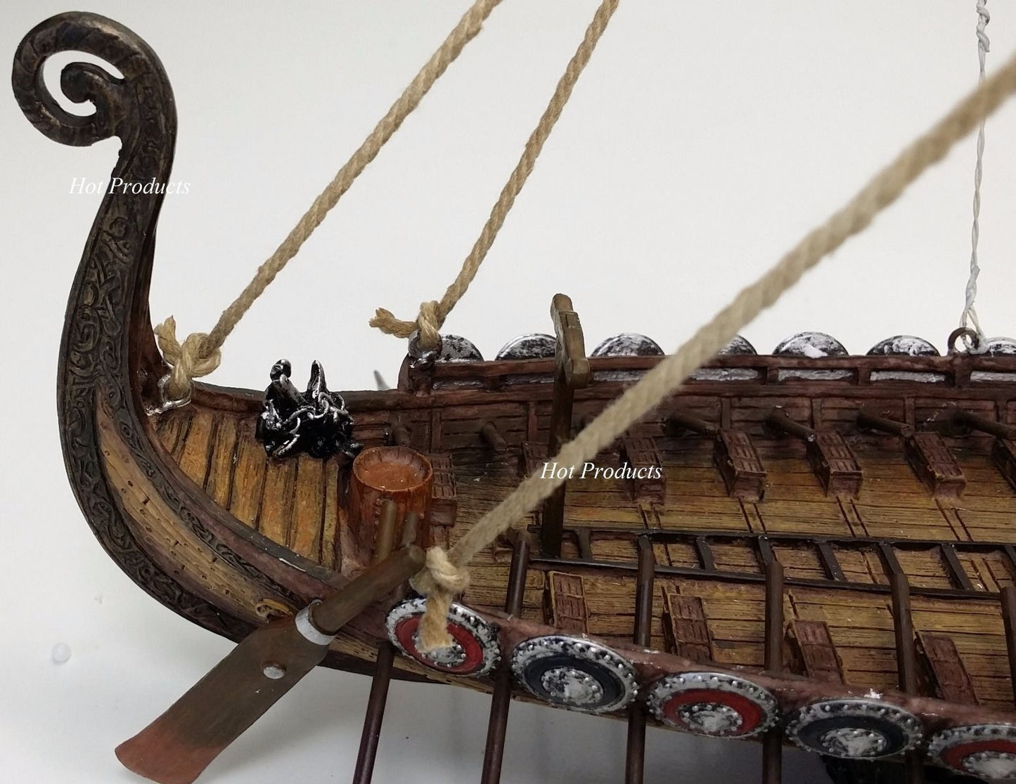 13" Drekar Dragon Headed Museum Replica Viking Longship Red Sail Nautical Ship