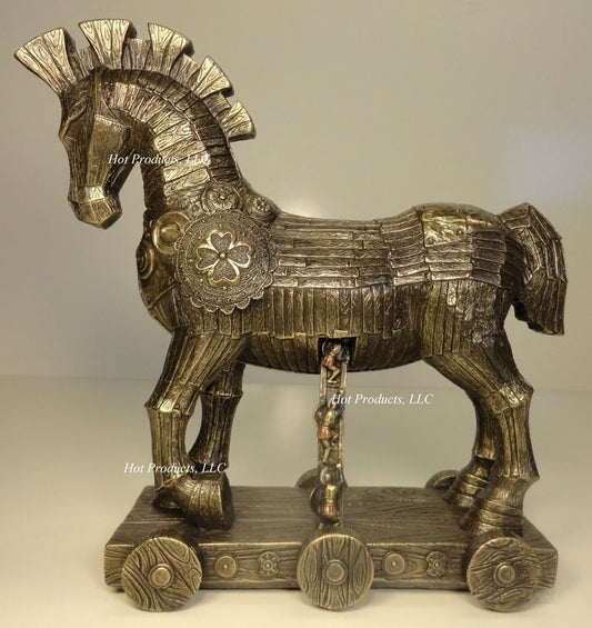 11" Trojan Horse Battle of Troy Greek Mythology Statue Sculpture Bronze Finish