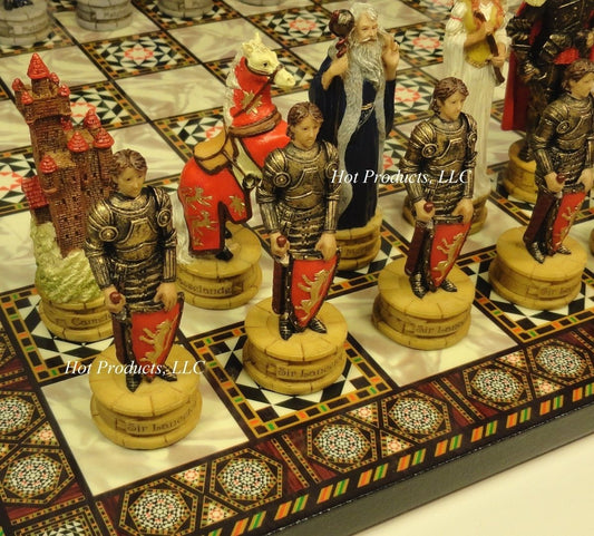 Medieval Times King Arthur Camelot Chess Set with 14 1/2"" Mosaic Color Board