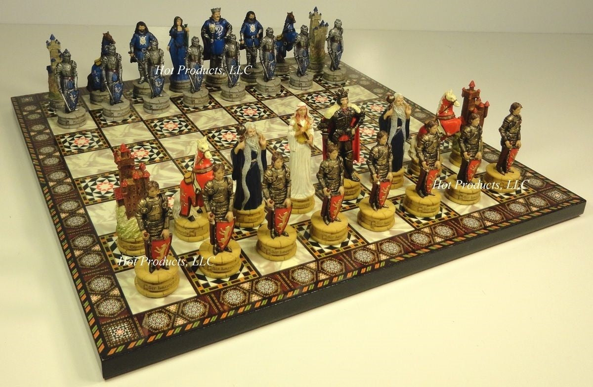 Medieval Times King Arthur Camelot Chess Set with 14 1/2"" Mosaic Color Board