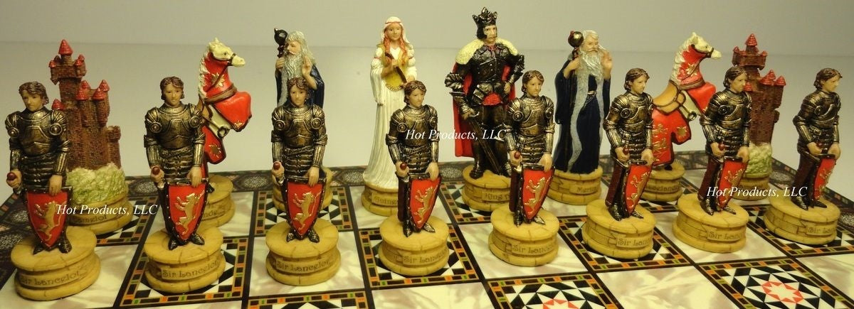 Medieval Times King Arthur Camelot Chess Set with 14 1/2"" Mosaic Color Board