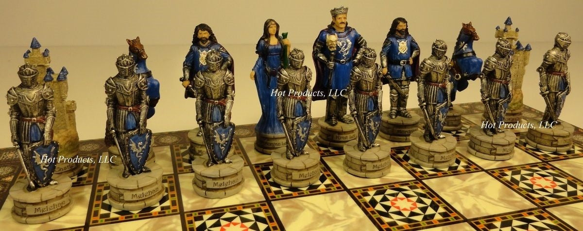 Medieval Times King Arthur Camelot Chess Set with 14 1/2"" Mosaic Color Board