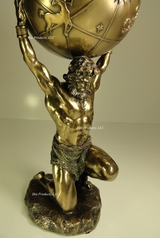 12.75" Greek Atlas God Carrying Earth Trinket Box Statue Sculpture Bronze Finish